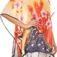 Sakkas Fediliah Sheer Long Wide Fringe Bead Floral Printed Poncho Blouse Top