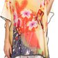 Sakkas Fediliah Sheer Long Wide Fringe Bead Floral Printed Poncho Blouse Top