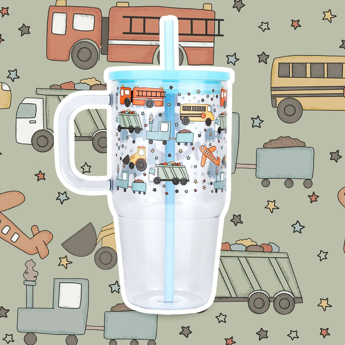 Trucks & Things 20oz Kids Tumbler with Handle, Lid & Straw