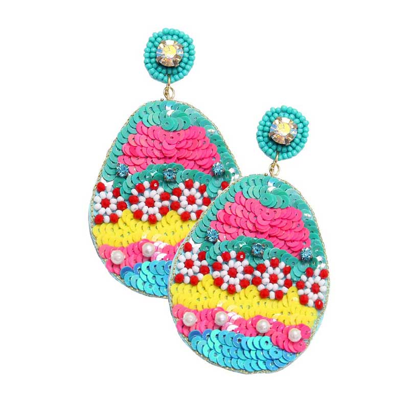 Felt Back Sequin Easter Egg Dangle Earrings