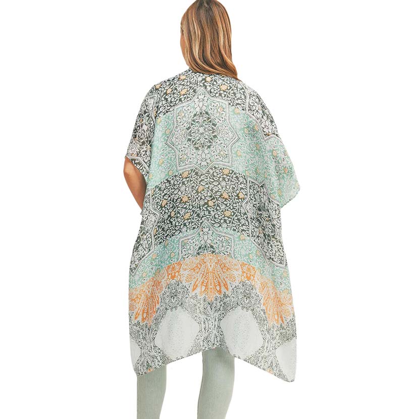 Floral Leaf Patterned Cover Up Kimono Poncho