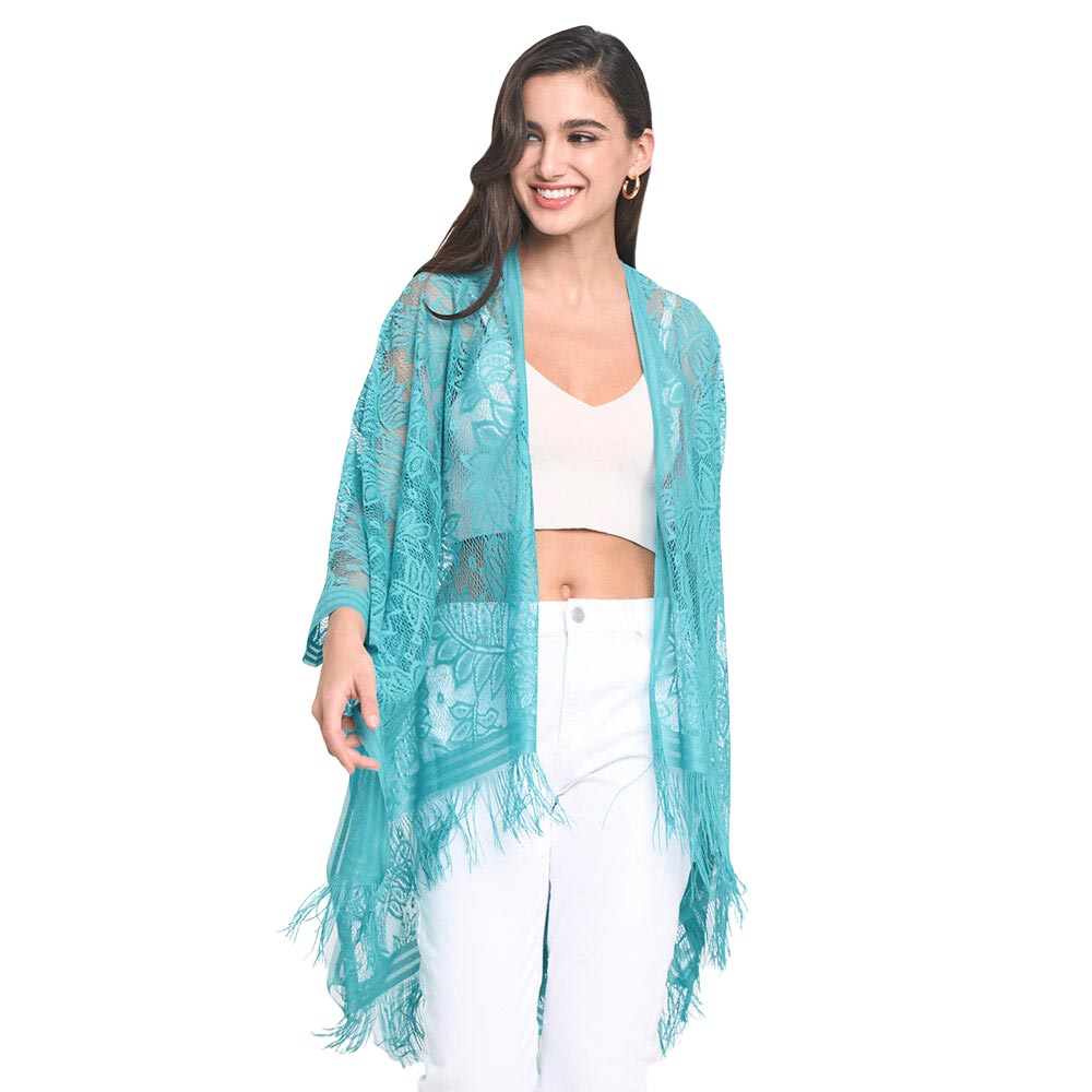 Leaf Lace Cover Up Kimono Poncho