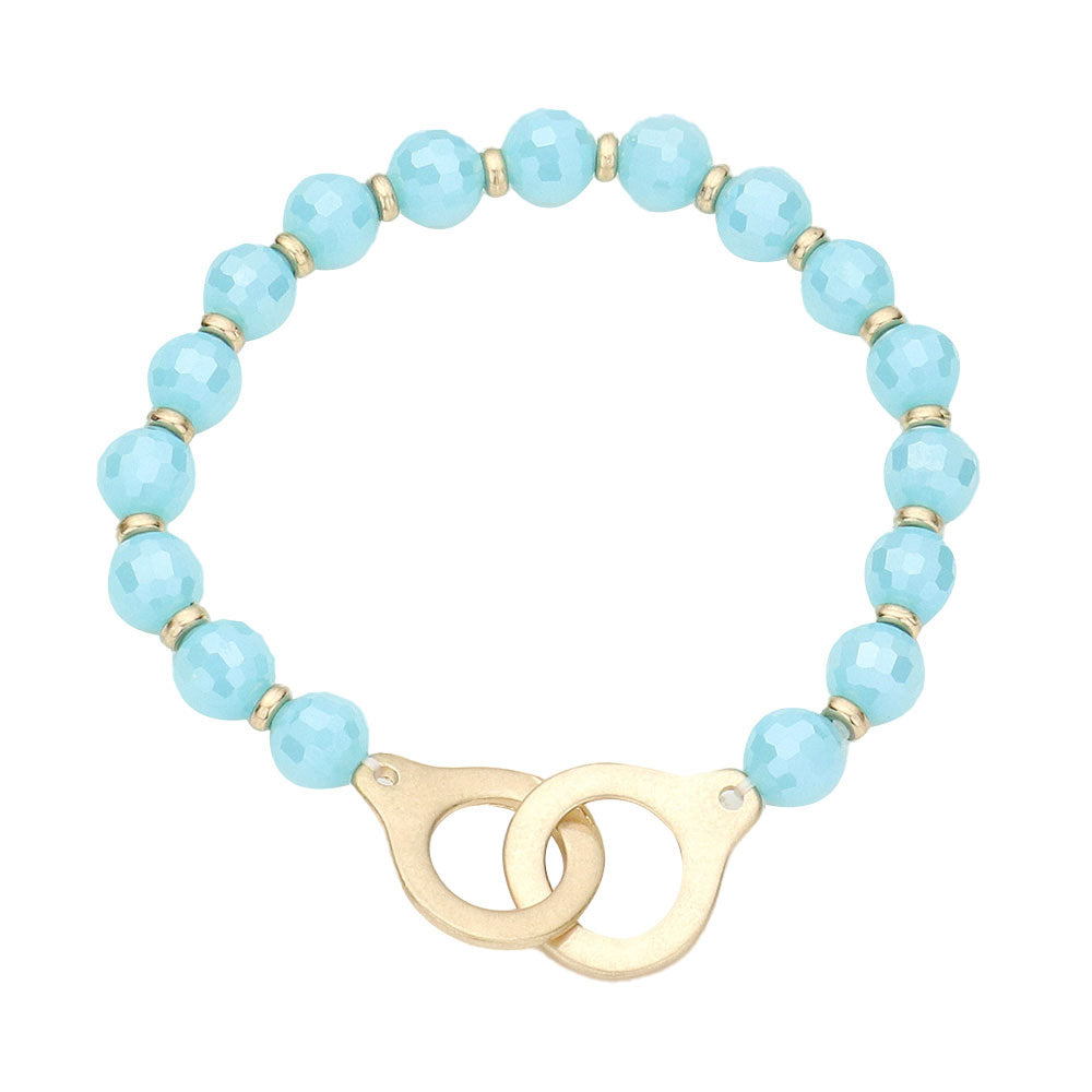 Open Metal Link Accented Faceted Beaded Stretch Bracelet
