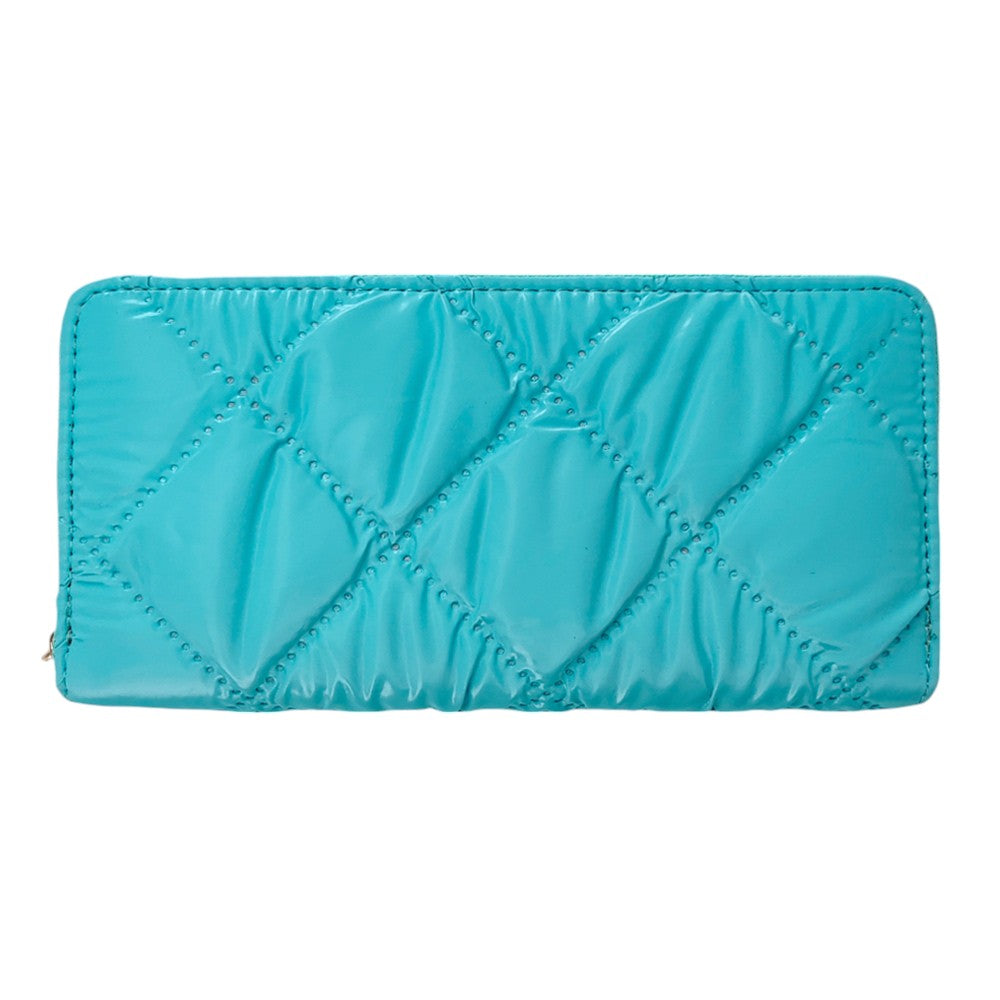 Shiny Faux Leather Padded Wallet with Wristlet