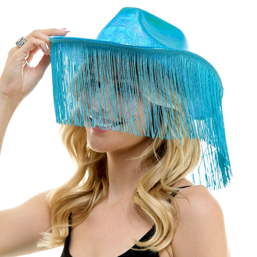Shiny Western Cowboy Hat with Fringe
