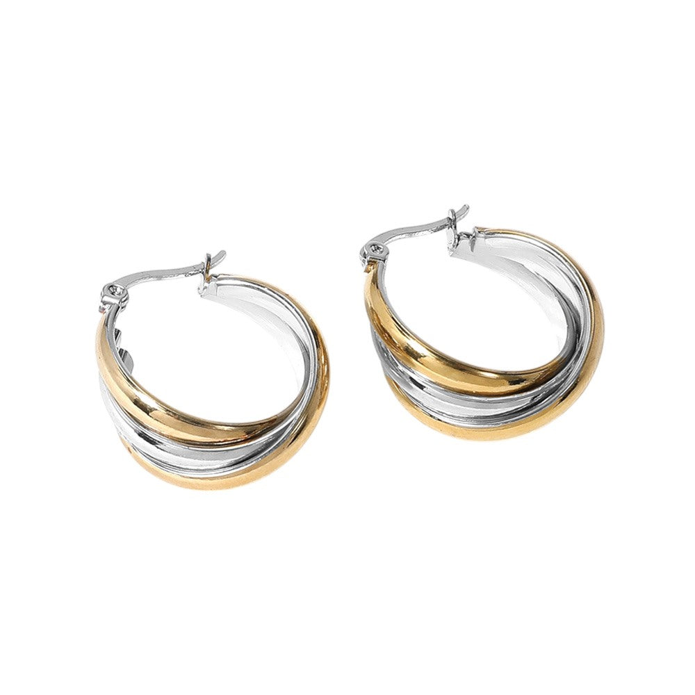 Stainless Steel Twisted Pin Catch Hoop Earrings
