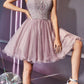 Ladivine UJ0119 Short Appliqued Bodice Halter Tulle Skirt Dress