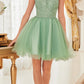 Ladivine UJ0119 Short Appliqued Bodice Halter Tulle Skirt Dress