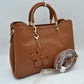 Elegant Top Handle Satchel Bag with Detachable Shoulder Strap and Floral Charm