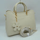 Elegant Top Handle Satchel Bag with Detachable Shoulder Strap and Floral Charm