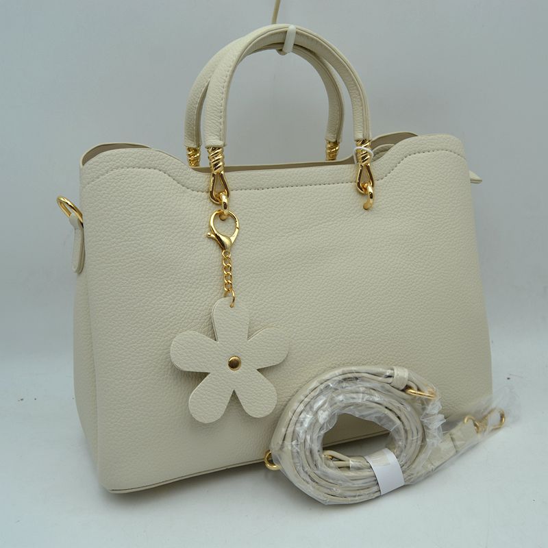 Elegant Top Handle Satchel Bag with Detachable Shoulder Strap and Floral Charm