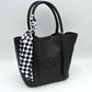 Classic Pebbled Tote Bag with Front Pocket and Checkered Scarf Accent