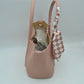 Classic Pebbled Tote Bag with Front Pocket and Checkered Scarf Accent