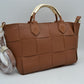 Wide Woven Accent Top Handle Satchel Crossbody Bag