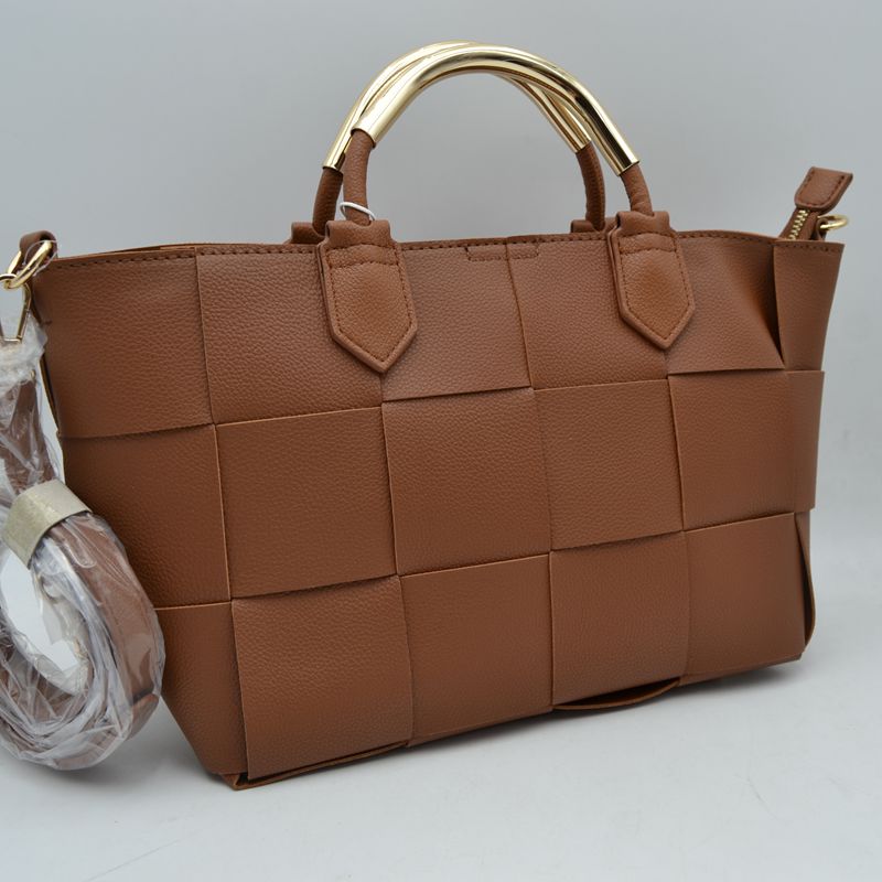 Wide Woven Accent Top Handle Satchel Crossbody Bag