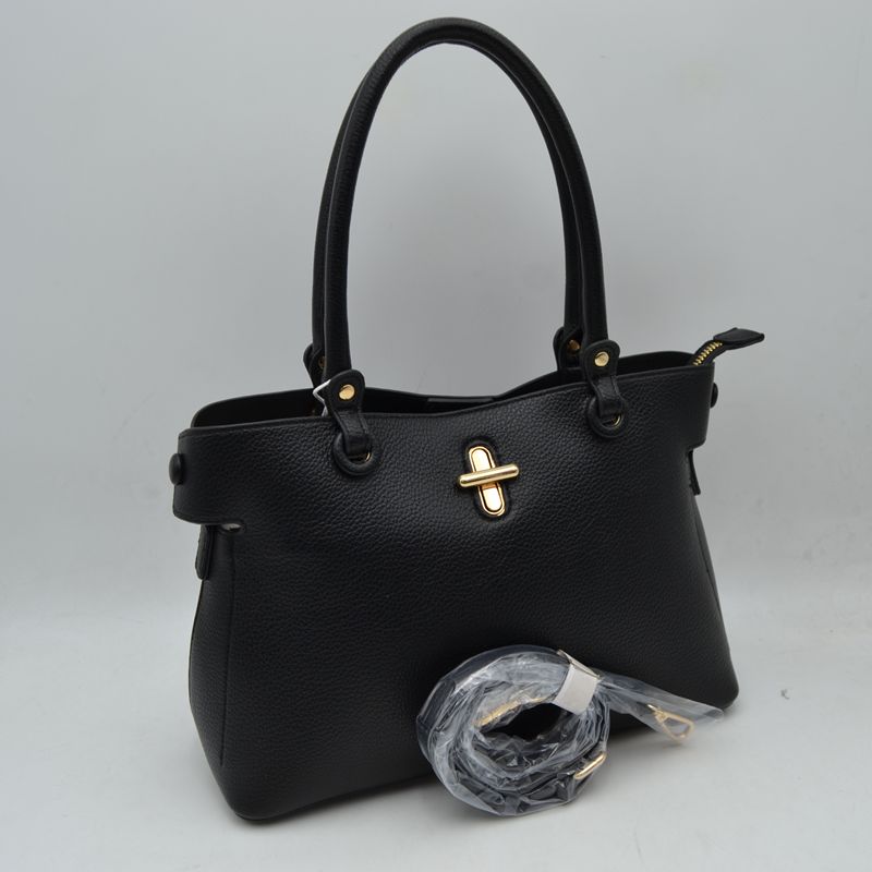 Textured Top Handle Handbag with Metallic Turn-Lock Accent