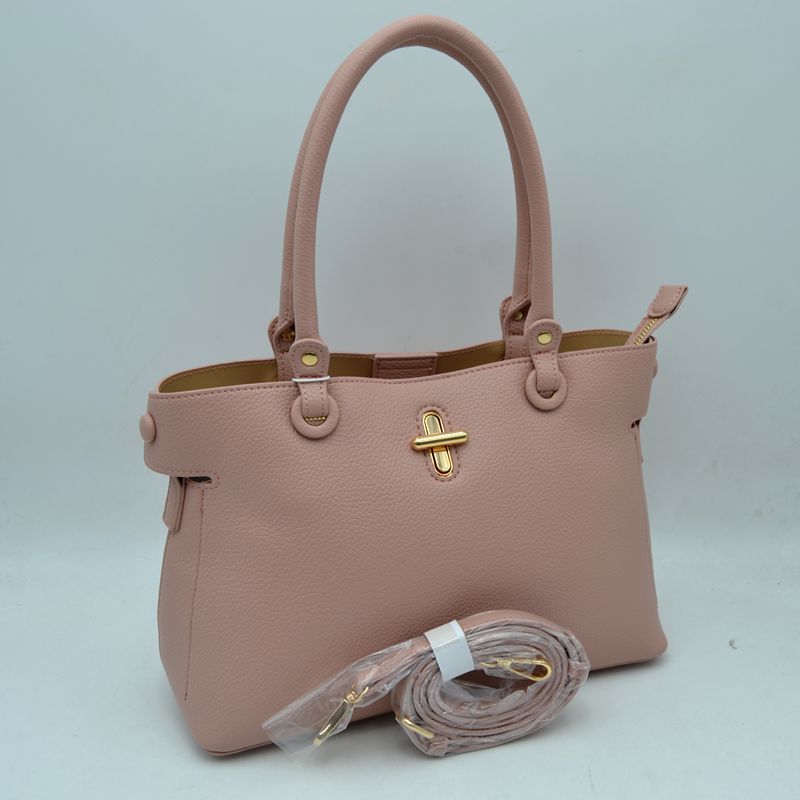 Textured Top Handle Handbag with Metallic Turn-Lock Accent