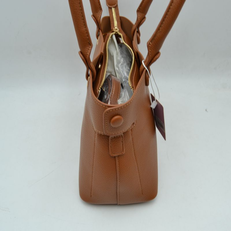 Textured Top Handle Handbag with Metallic Turn-Lock Accent