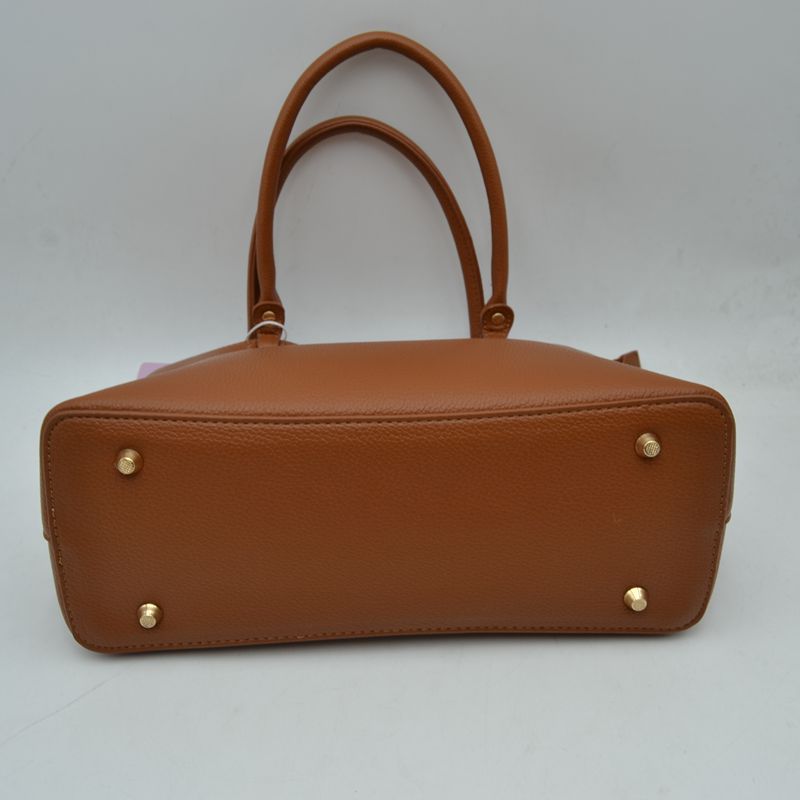 Textured Top Handle Handbag with Metallic Turn-Lock Accent