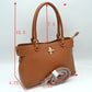 Textured Top Handle Handbag with Metallic Turn-Lock Accent