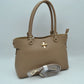 Textured Top Handle Handbag with Metallic Turn-Lock Accent