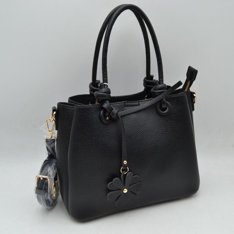 Top Handle Satchel Bag with Floral Charm and Shoulder Strap