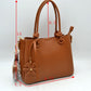 Top Handle Satchel Bag with Floral Charm and Shoulder Strap