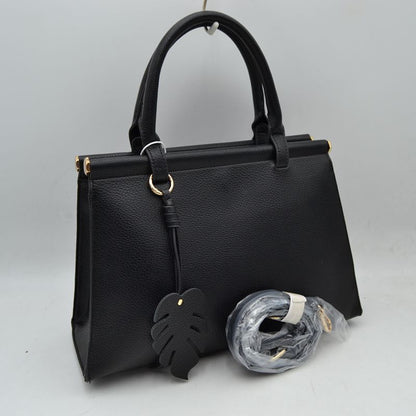 Elegant Tote Handbag with Detachable Shoulder Strap & Round Charm Keychain
