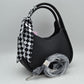 Pebble Textured Slouchy Hobo Shoulder Bag with Checkerboard Scarf Accent