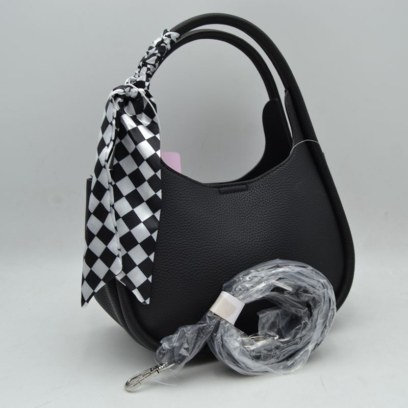 Pebble Textured Slouchy Hobo Shoulder Bag with Checkerboard Scarf Accent