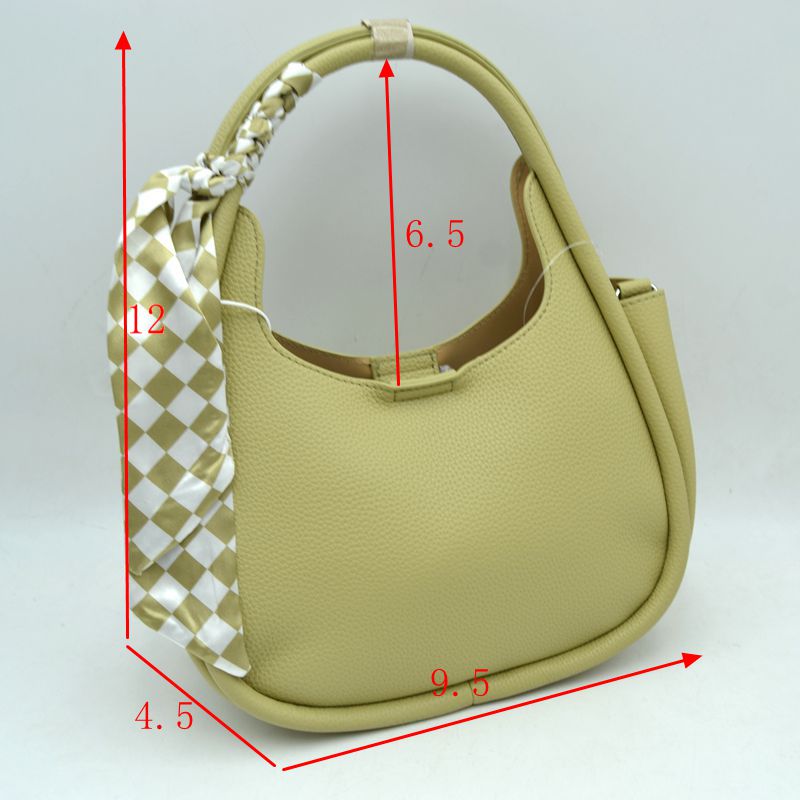 Pebble Textured Slouchy Hobo Shoulder Bag with Checkerboard Scarf Accent