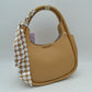 Pebble Textured Slouchy Hobo Shoulder Bag with Checkerboard Scarf Accent