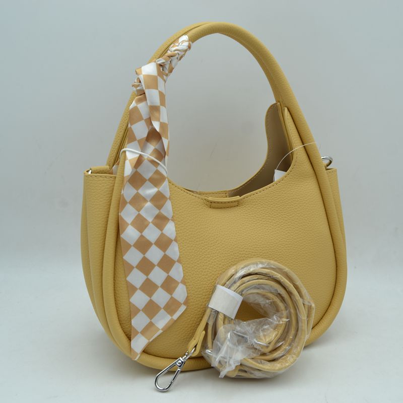 Pebble Textured Slouchy Hobo Shoulder Bag with Checkerboard Scarf Accent