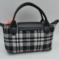 Plaid Fabric Mini Satchel Bag with Snap Flap and Shoulder Strap