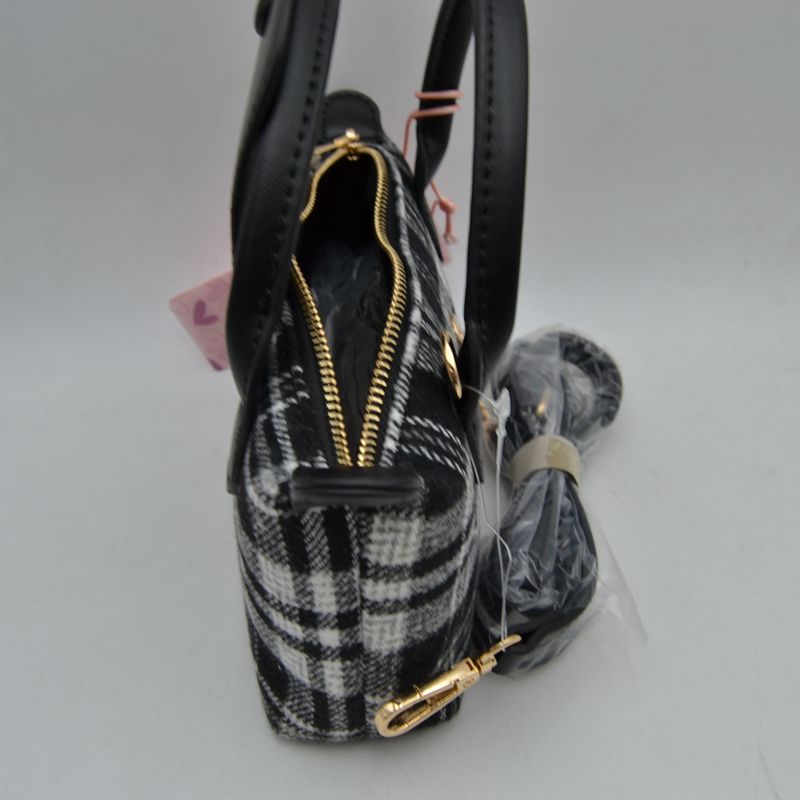 Plaid Fabric Mini Satchel Bag with Snap Flap and Shoulder Strap