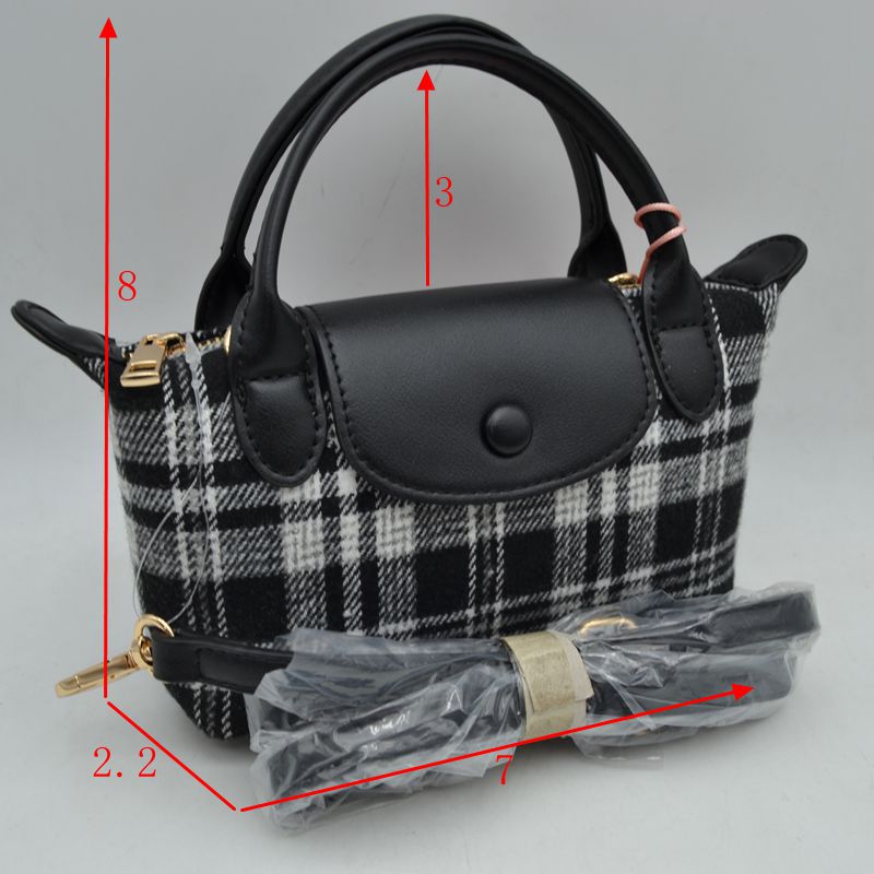 Plaid Fabric Mini Satchel Bag with Snap Flap and Shoulder Strap