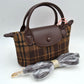 Plaid Fabric Mini Satchel Bag with Snap Flap and Shoulder Strap