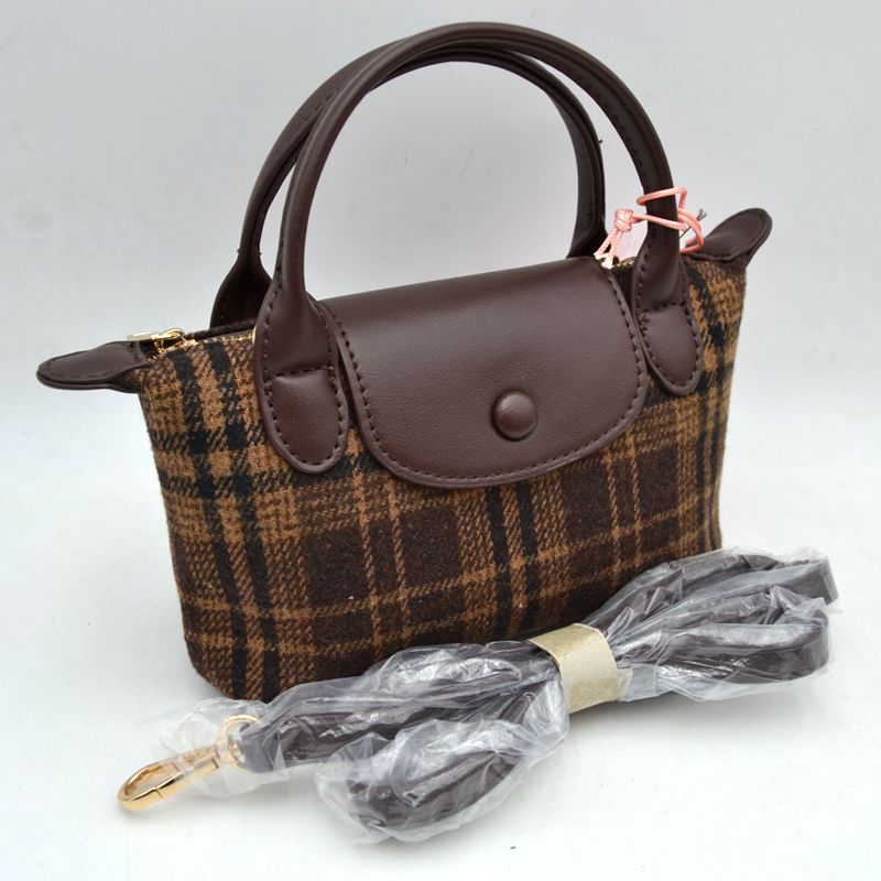 Plaid Fabric Mini Satchel Bag with Snap Flap and Shoulder Strap