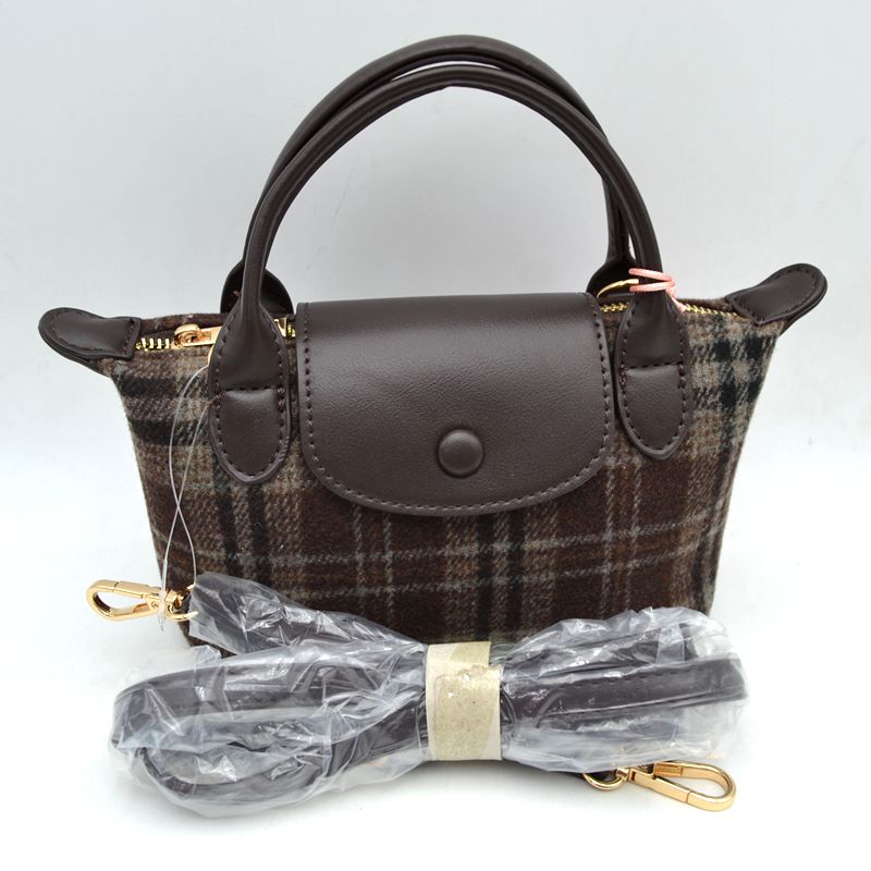 Plaid Fabric Mini Satchel Bag with Snap Flap and Shoulder Strap