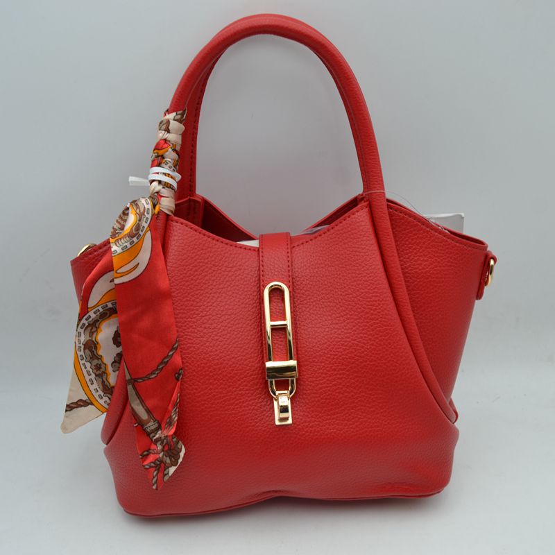Pebbled Handbag with Scarfed Top Handles and Crossbody Strap