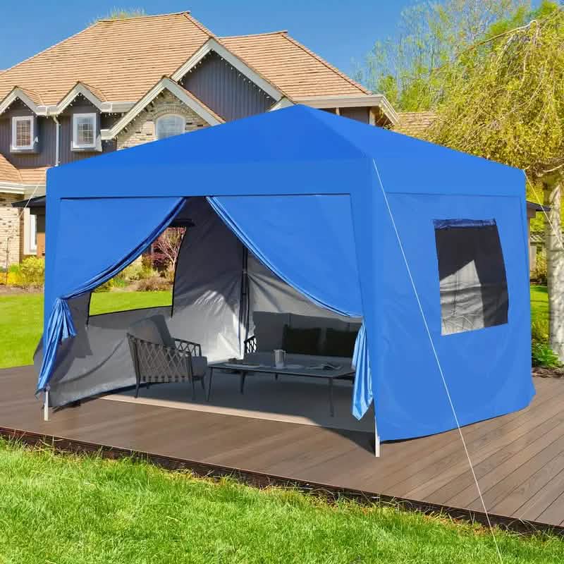 Carpa Gazebo Plegable para Exteriores de 10x10 pies con Pared Lateral Extraíble con Cremallera