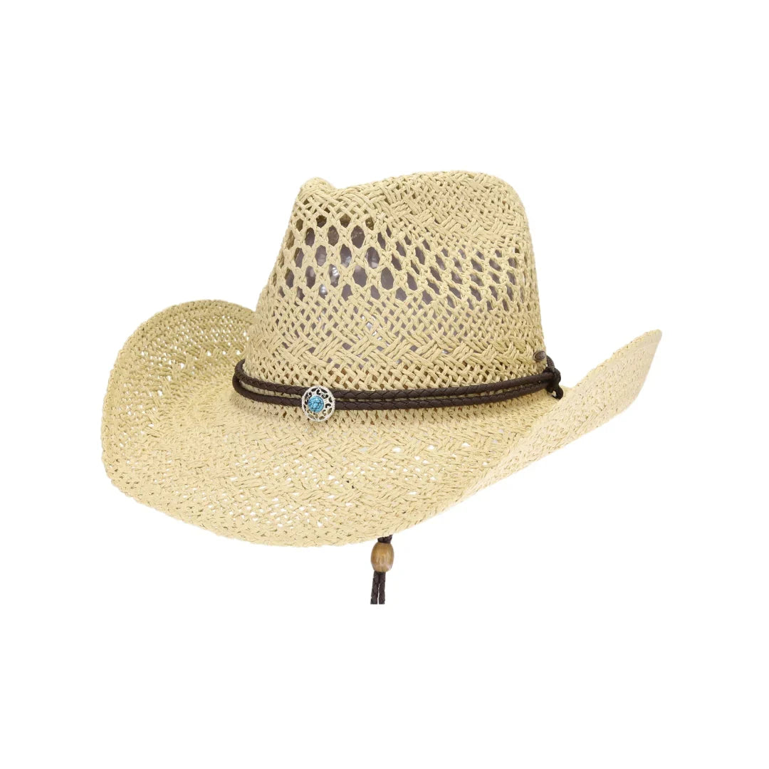 C.C Women's Paper Weave Cowboy Hat with Turquoise Accent