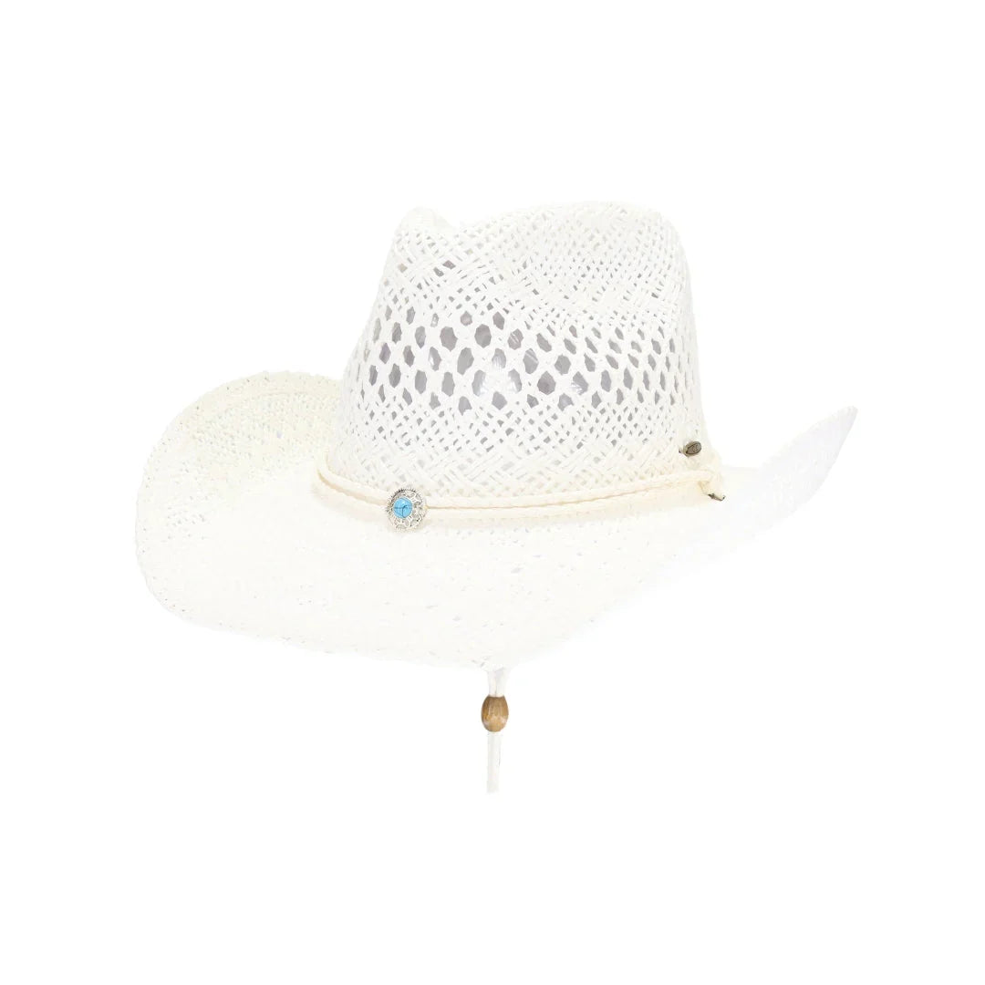 C.C Women's Paper Weave Cowboy Hat with Turquoise Accent