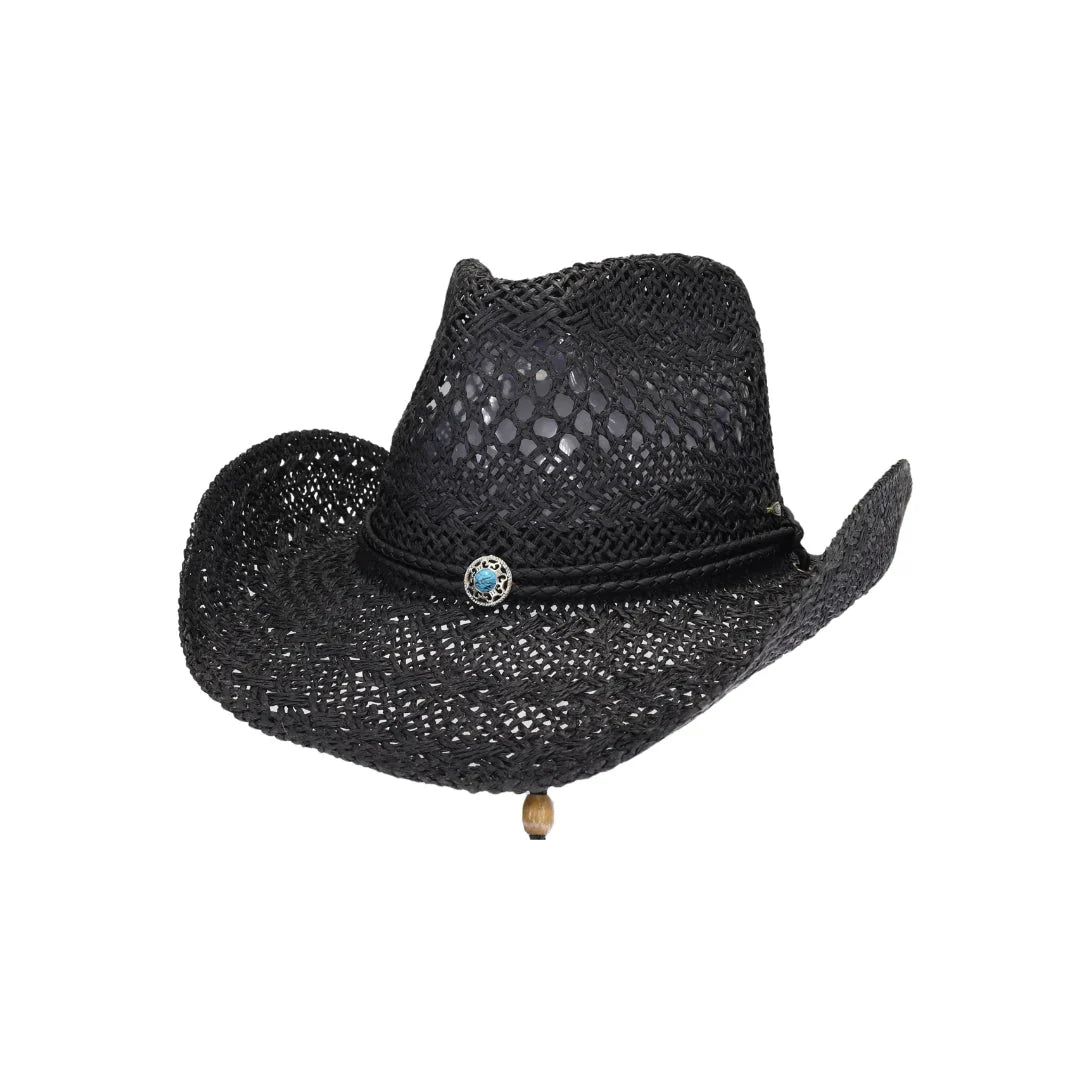 C.C Women's Paper Weave Cowboy Hat with Turquoise Accent