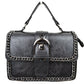 Vintage Crossbody Satchel Bag with Chain Trim