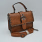 Vintage Crossbody Satchel Bag with Chain Trim