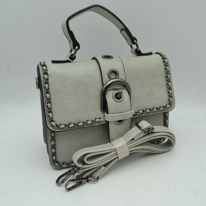 Vintage Crossbody Satchel Bag with Chain Trim