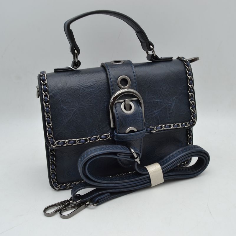 Vintage Crossbody Satchel Bag with Chain Trim