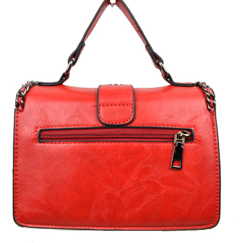 Vintage Crossbody Satchel Bag with Chain Trim