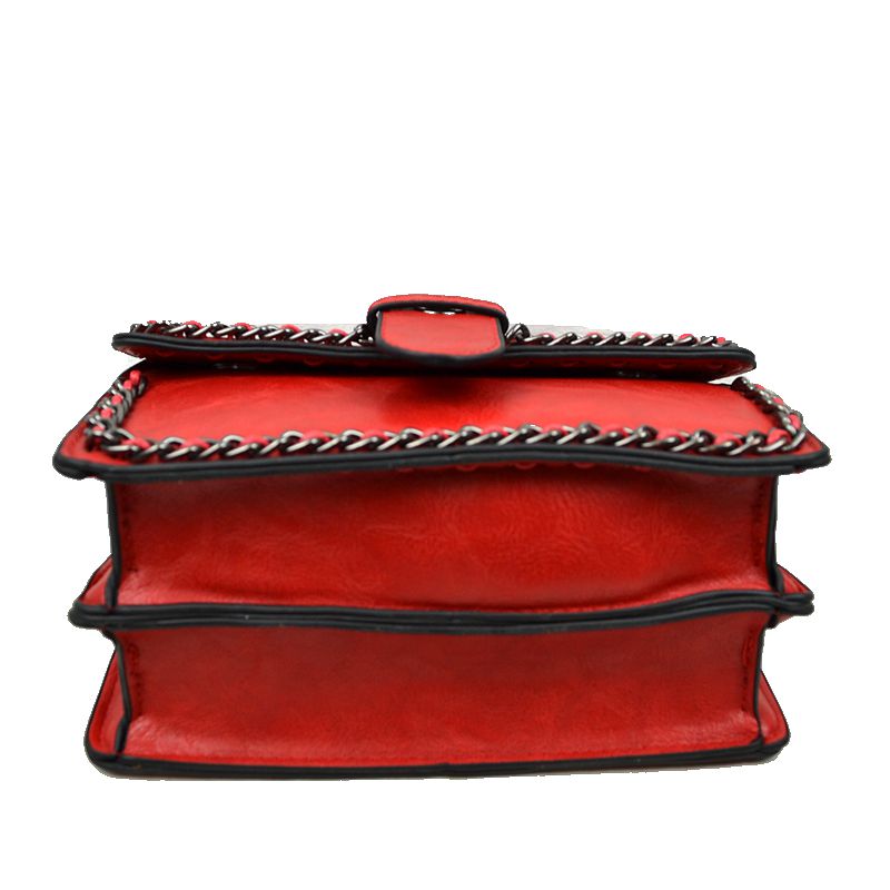 Vintage Crossbody Satchel Bag with Chain Trim